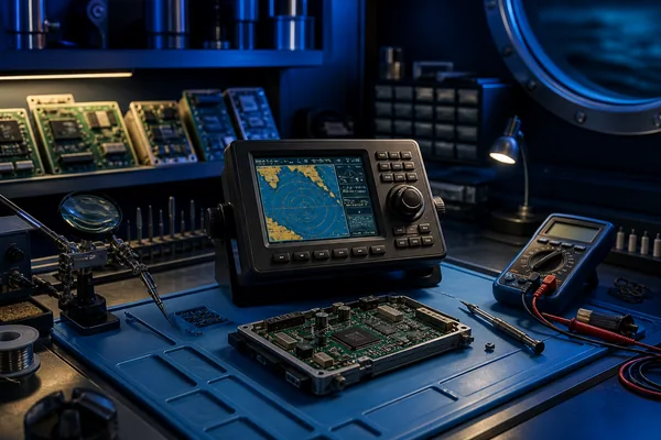 Illustration of a marine electronics diagnostic workbench