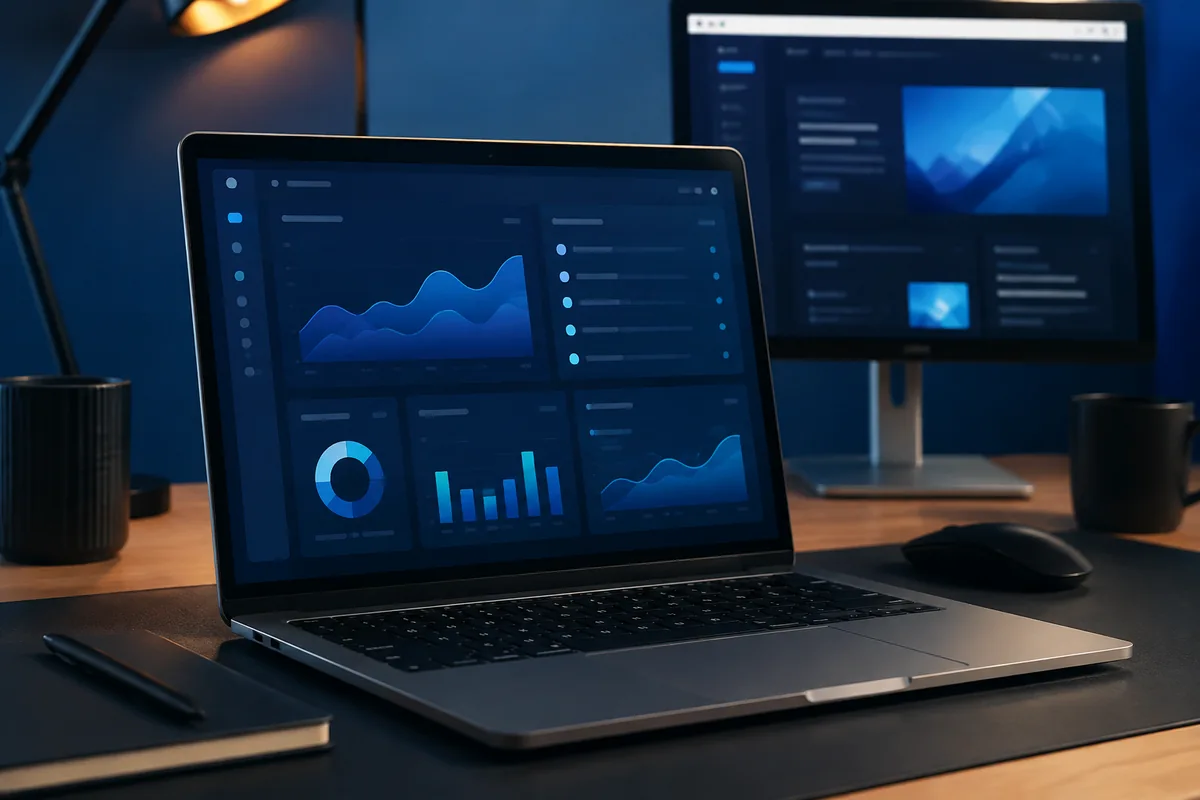 Illustration of a laptop displaying a web application